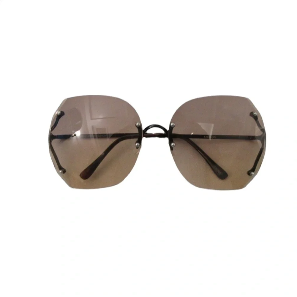 Brown Lens Rimless Gold Frame Sunglasses New